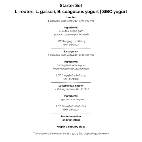 L. reuteri + L. gasseri + B. coagulans | Yoghurt Starter Set | SIBO | Starterculturen | 3er Pack
